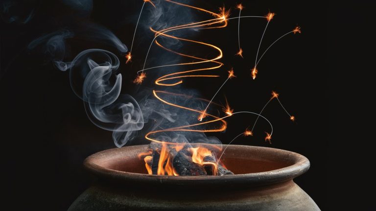 glowing poker illuminates smoke