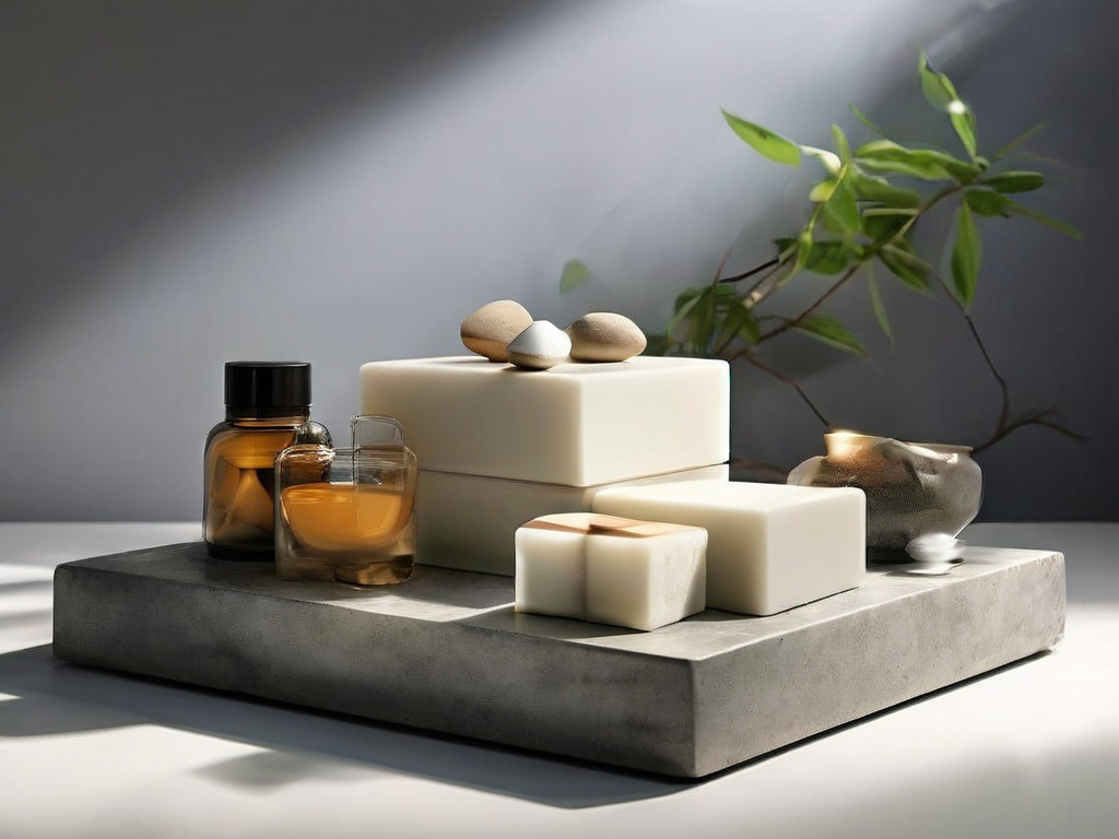 Adjustable storage blocks with silent sliding covers on a stone counter, illuminated by soft studio light.